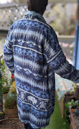 Native American Blues Kimono Dressing Gown - Organic Brushed Cotton House Robe