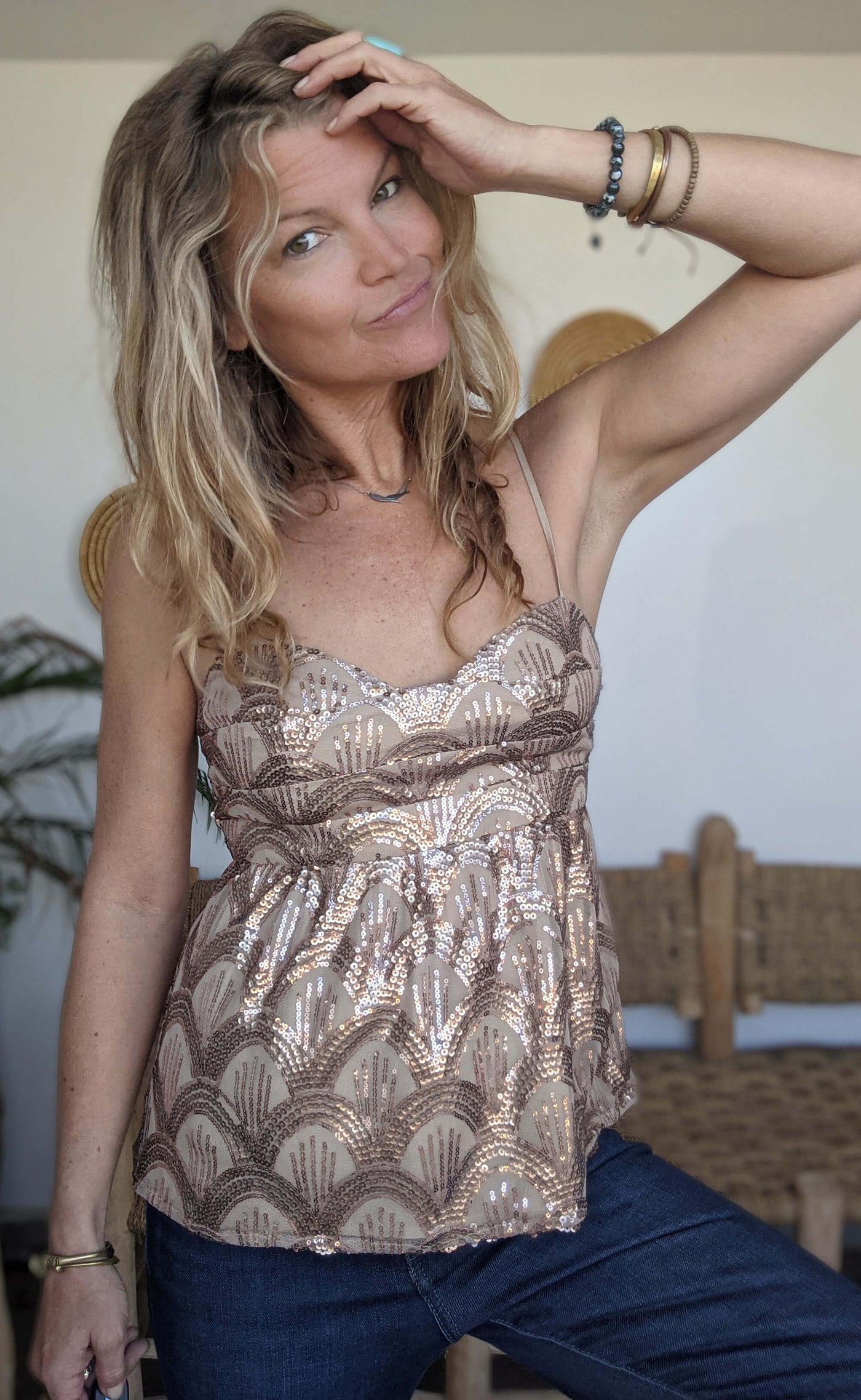 Corset Party Top - Antique Rose Sequin