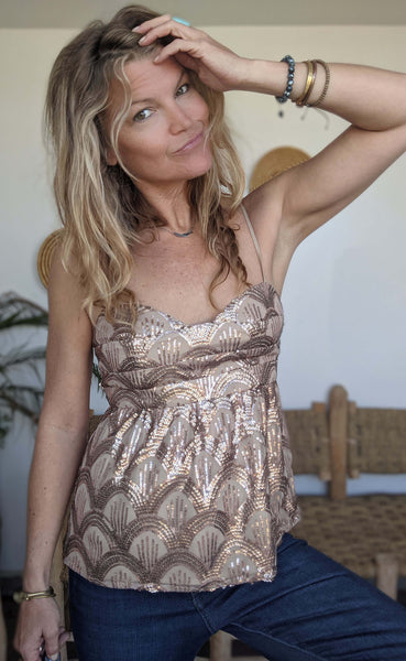 Corset Party Top - Antique Rose Sequin