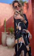 Ladies Kimono Robe - Crane Bird Noir