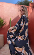 Ladies Kimono Robe - Crane Bird Noir