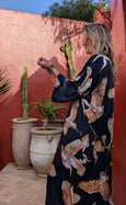 Ladies Kimono Robe - Crane Bird Noir