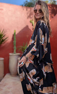 Ladies Kimono Robe - Crane Bird Noir
