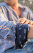 Dusk Blue Ikat Mens Collarless Shirt