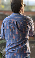 Dusk Blue Ikat Mens Collarless Shirt