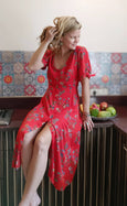 Flamenco Red Floral Babydoll Dress