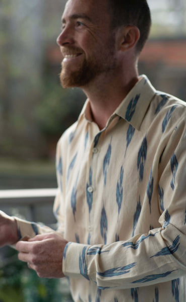 Mens Funky Tailored Shirt - Ikat Clotted Cream