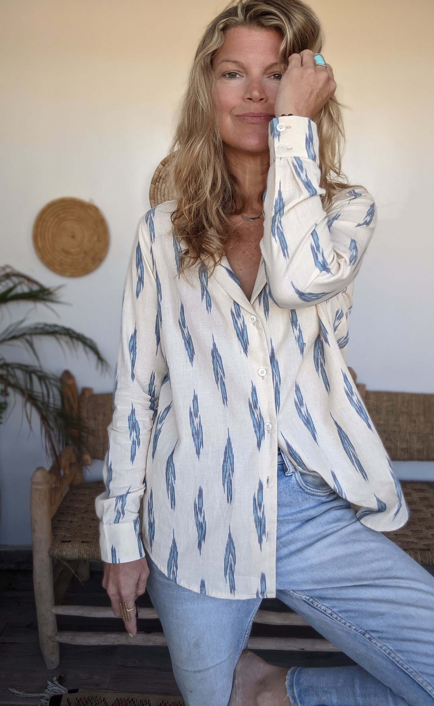 Clotted Cream Ikat Shirt Blouse
