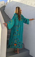 Kerala Turquoise Flower Kimono Dressing Gown