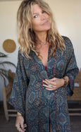 Ladies Kimono Robe - Blue Batik