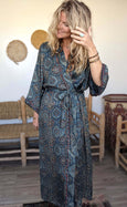 Ladies Kimono Robe - Blue Batik