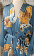 Ladies Luxury Kimono Robe - Crane Bird Dusk Blue