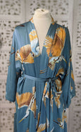 Ladies Luxury Kimono Robe - Crane Bird Dusk Blue