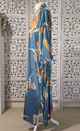Ladies Luxury Kimono Robe - Crane Bird Dusk Blue