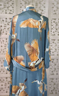 Ladies Luxury Kimono Robe - Crane Bird Dusk Blue