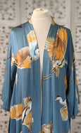 Ladies Luxury Kimono Robe - Crane Bird Dusk Blue