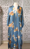 Ladies Luxury Kimono Robe - Crane Bird Dusk Blue