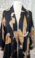 Ladies Kimono Robe - Crane Bird Noir