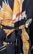 Ladies Kimono Robe - Crane Bird Noir