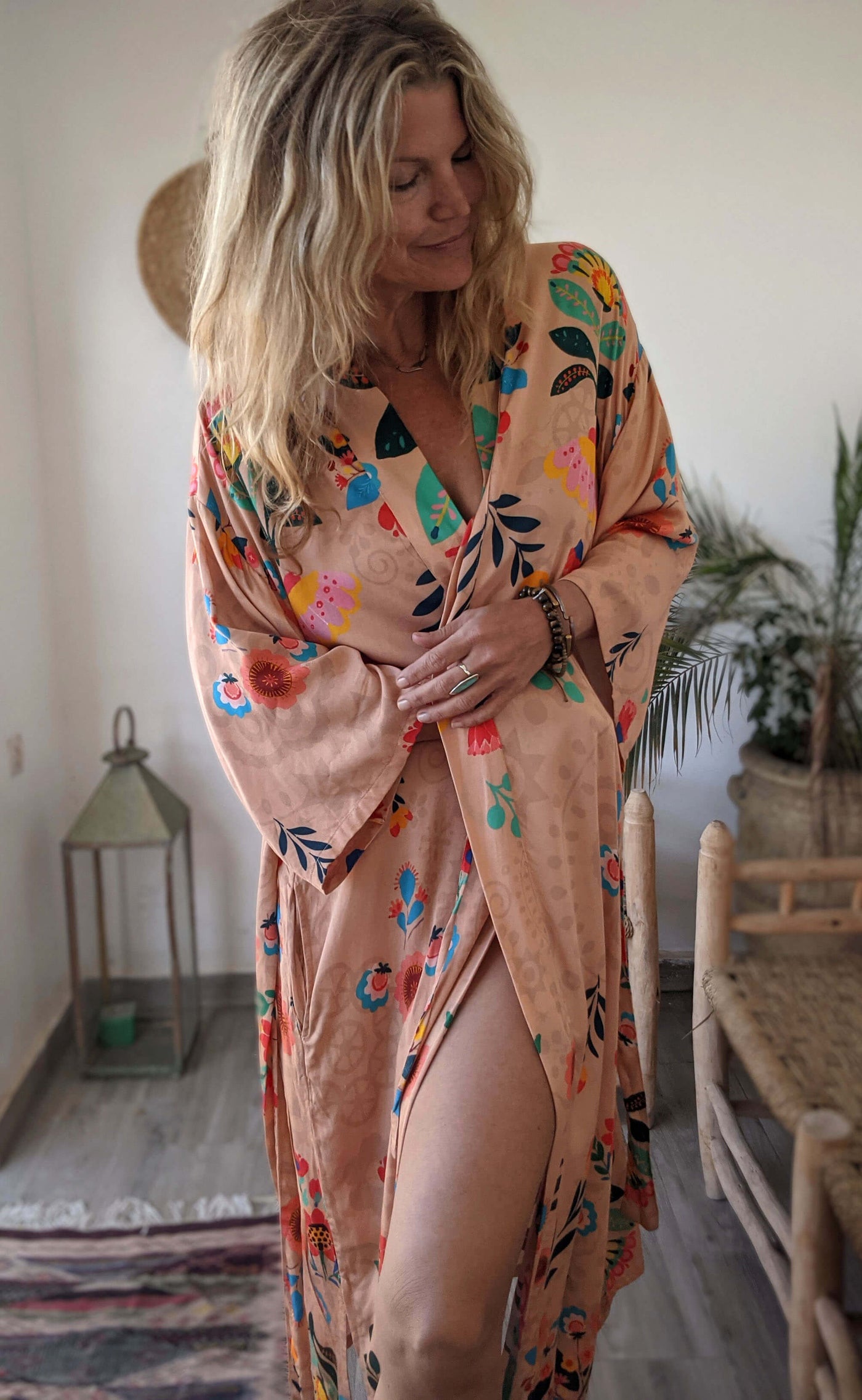 Flower Field Bamboo Silk Kimono Dressing Gown