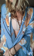 Ladies Luxury Kimono Robe - Crane Bird Dusk Blue