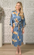 Ladies Luxury Kimono Robe - Crane Bird Dusk Blue