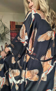Ladies Kimono Robe - Crane Bird Noir