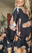 Ladies Kimono Robe - Crane Bird Noir