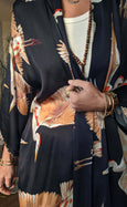 Ladies Kimono Robe - Crane Bird Noir