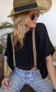 Loose Weave Poncho Top Black