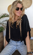 Loose Weave Poncho Top Black