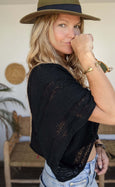 Loose Weave Poncho Top Black