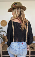 Loose Weave Poncho Top Black