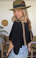 Loose Weave Poncho Top Black
