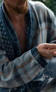 Organic Cotton Reversible Dressing Gown Robe - Blue Checkers