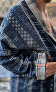 Organic Cotton Reversible Dressing Gown Robe - Blue Checkers