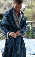 Organic Cotton Reversible Dressing Gown Robe - Blue Checkers