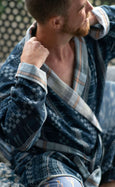 Organic Cotton Reversible Dressing Gown Robe - Blue Checkers