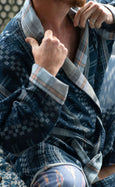 Organic Cotton Reversible Dressing Gown Robe - Blue Checkers