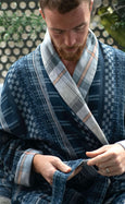 Organic Cotton Reversible Dressing Gown Robe - Blue Checkers