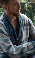 Organic Cotton Reversible Dressing Gown Robe - Blue Checkers