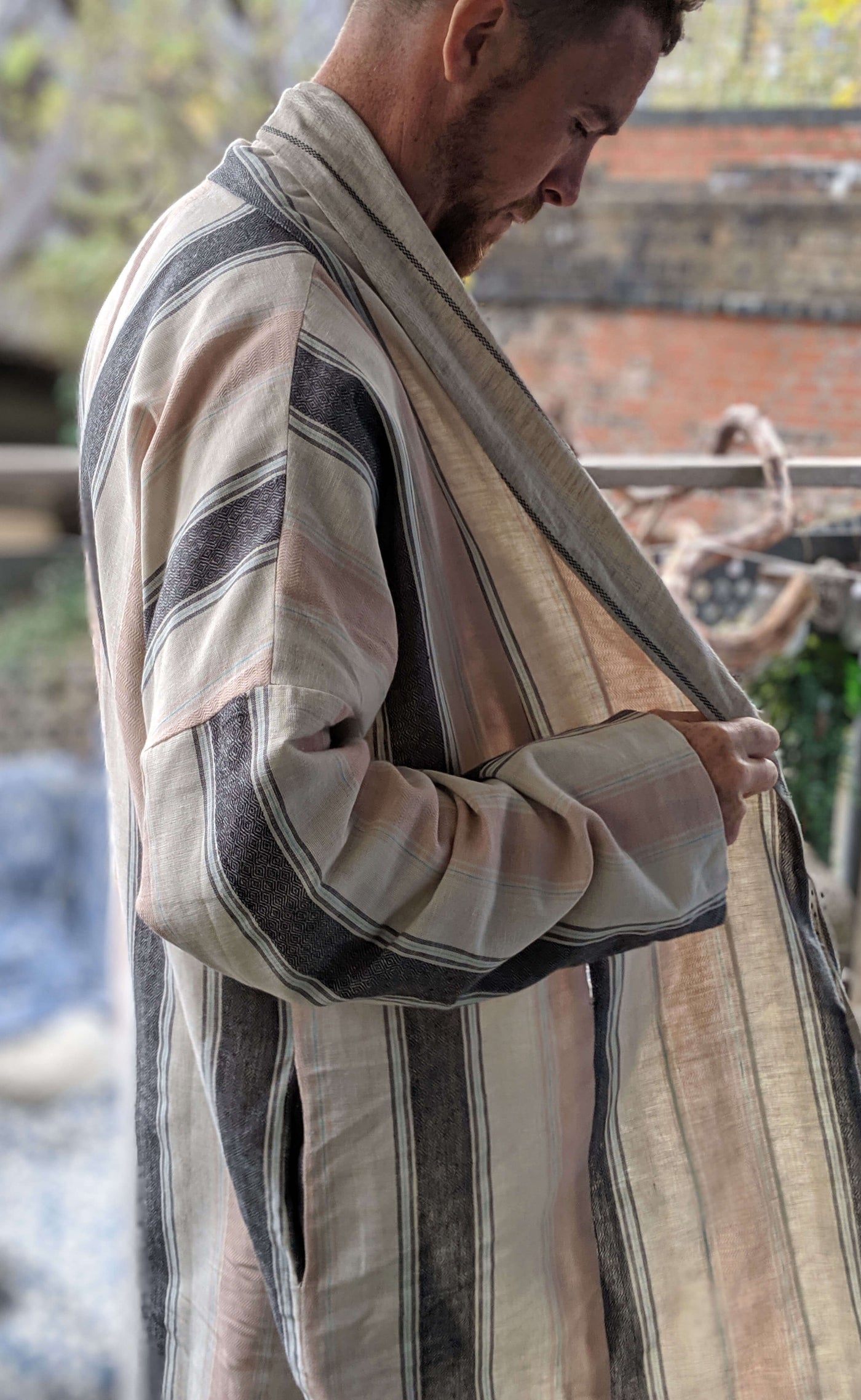 Organic Cotton Reversible Dressing Gown Robe - Peach Cobbler