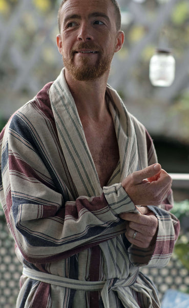 Port Stripe Organic Cotton Reversible Dressing Gown Robe