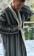 Organic Cotton Reversible Dressing Gown Robe - Blue Aztec