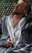 Organic Cotton Reversible Dressing Gown Robe - Blue Aztec