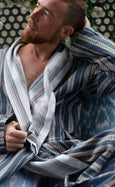 Organic Cotton Reversible Dressing Gown Robe - Blue Aztec