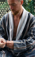 Organic Cotton Reversible Dressing Gown Robe - Blue Aztec