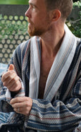 Organic Cotton Reversible Dressing Gown Robe - Blue Aztec