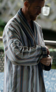 Organic Cotton Reversible Dressing Gown Robe - Blue Aztec