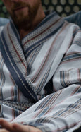 Organic Cotton Reversible Dressing Gown Robe - Blue Aztec